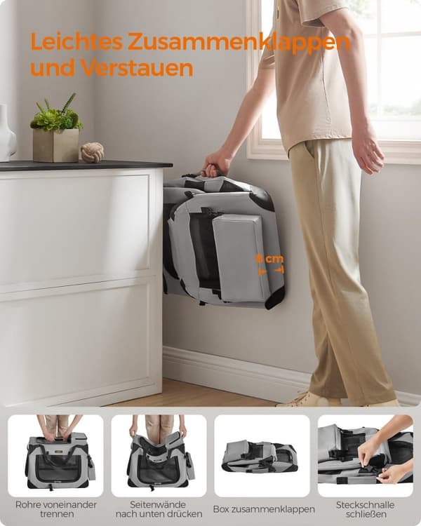 Rootz Pet Carrier - Koiran häkki - Kannettava kennel - Metallirunko - Oxford-kangas - Kevyt - 60 cm x 42 cm x 42 cm - Savunharmaa