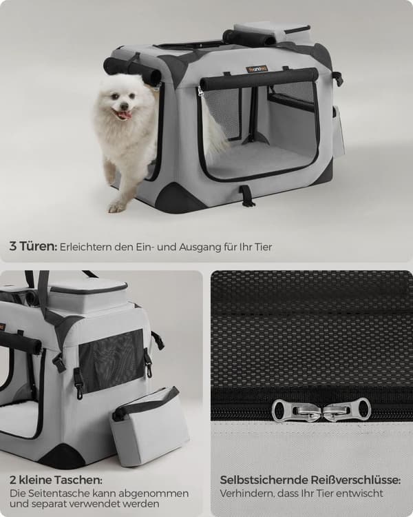 Rootz Pet Carrier - Koiran häkki - Kannettava kennel - Metallirunko - Oxford-kangas - Kevyt - 60 cm x 42 cm x 42 cm - Savunharmaa