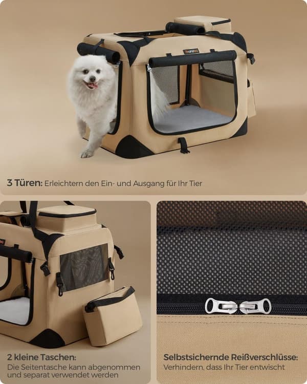 Rootz XXL koiran häkki - Lemmikkien kennel - Kannettava häkki - Metallirunko - 600D Oxford Kangas - PVC-pinnoite - 91cm x 63cm x 63cm - kamelinruskea