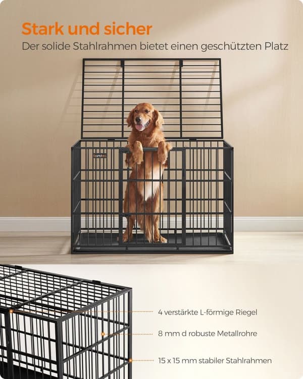 Rootz Heavy-Duty Hundebur - Kæledyrsbur - Blæk sort - Stålramme - Rummelig - 122 cm x 75 cm x 80 cm - 22,6 kg