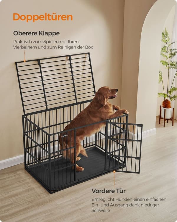 Rootz Heavy-Duty Hundebur - Kæledyrsbur - Blæk sort - Stålramme - Rummelig - 122 cm x 75 cm x 80 cm - 22,6 kg