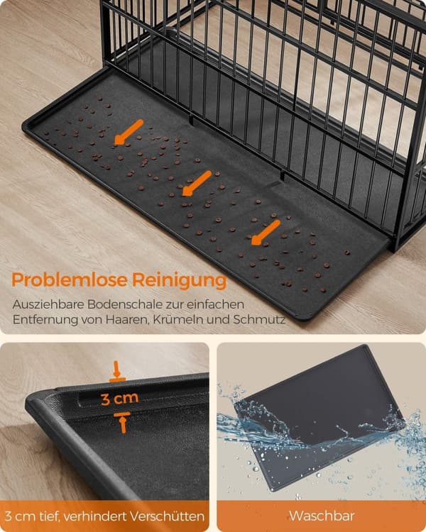 Rootz Heavy-Duty Hundebur - Kæledyrsbur - Blæk sort - Stålramme - Rummelig - 122 cm x 75 cm x 80 cm - 22,6 kg