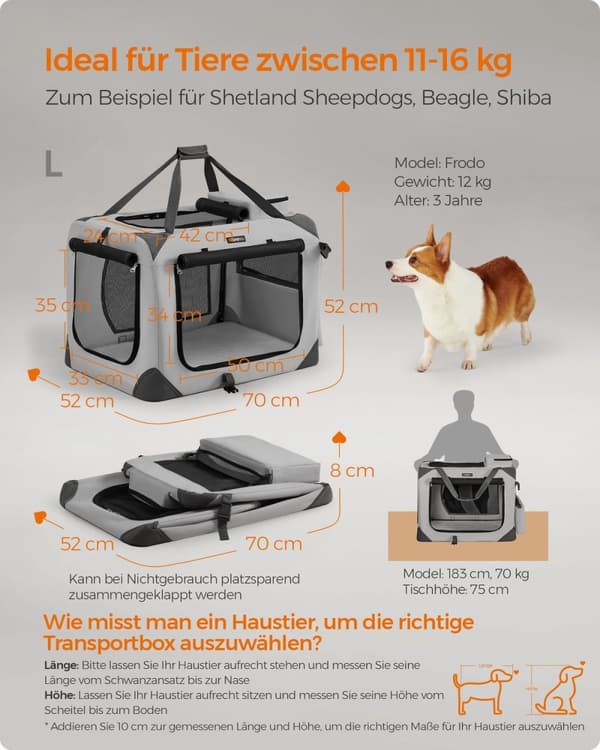 Rootz Pet Home - Hundlåda - Djurhållare - Metallram - Oxford-tyg - Mysig fleece - 70cm x 52cm x 52cm - Vikbar - Smoke Grey - 3,4kg - Märkt för hundar