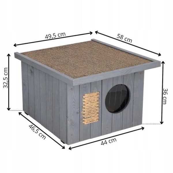 Springos® utomhus katthus i trä 49,5 x 58 x 36 cm, katthem med platt tak, kattskrapstolpe
