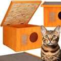 Miniatyrbild 3 av 4: Kattens hus - Springos® - Trämodell - 49,5 x 58 x 36 cm - Väderbeständig - Orange