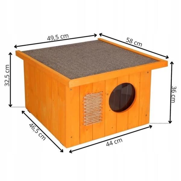 Kattens hus - Springos® - Trämodell - 49,5 x 58 x 36 cm - Väderbeständig - Orange