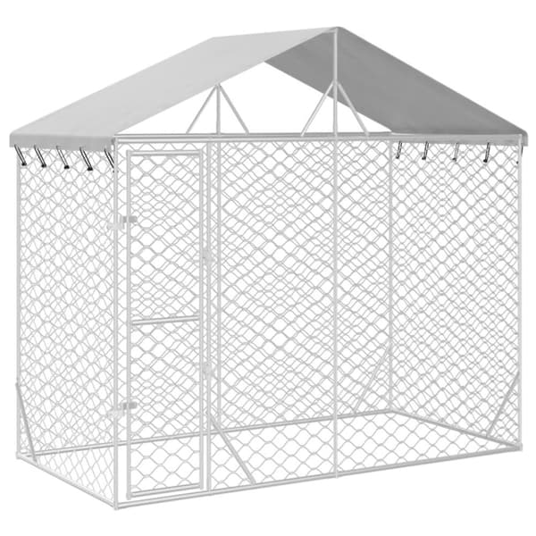 Hundgård med tak silver 3x1,5x2,5 m galvaniserat stål
