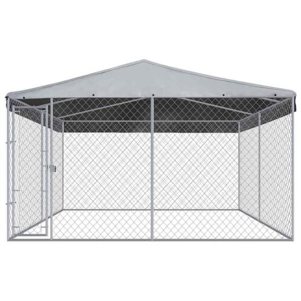 Hundkennel med tak för utomhusbruk 382x382x225 cm