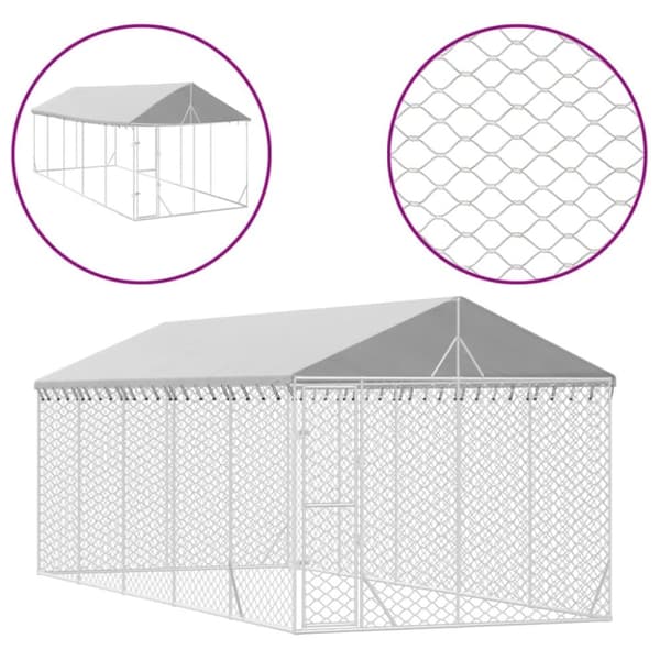 Hundgård med tak silver 3x7,5x2,5 m galvaniserat stål