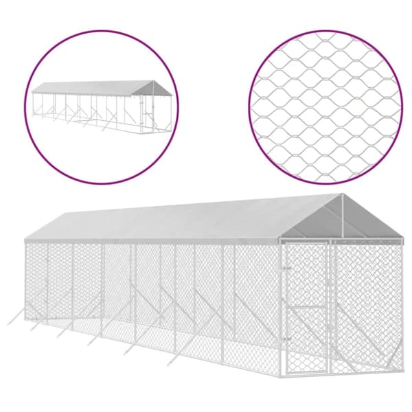 Hundgård med tak silver 2x14x2,5 m galvaniserat stål
