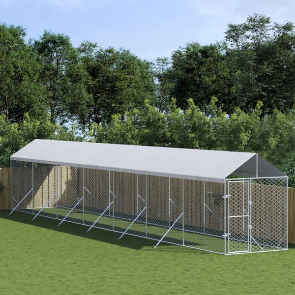 Hundgård med tak silver 2x14x2,5 m galvaniserat stål