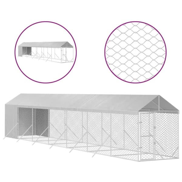 Hundgård med tak silver 2x14x2,5 m galvaniserat stål