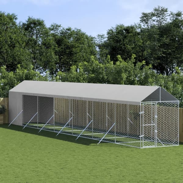 Hundgård med tak silver 2x14x2,5 m galvaniserat stål