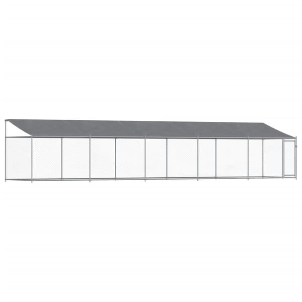 Hundgård med tak och dörr grå 10x2x2 cm galvaniserat stål