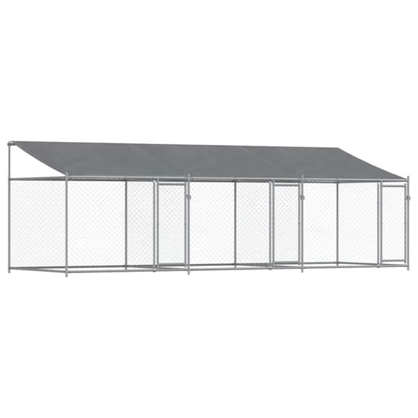 Hundgård med tak och dörrar grå 6x2x2 cm galvaniserat stål