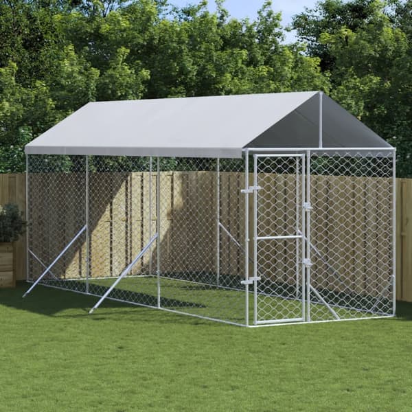 Hundgård med tak silver 2x6x2,5 m galvaniserat stål