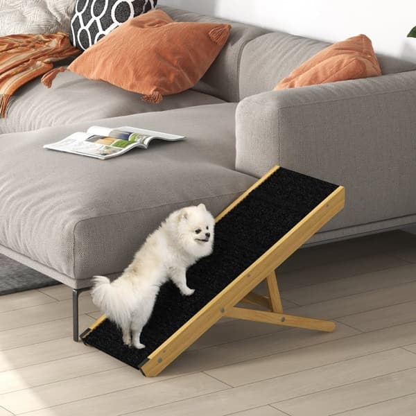 Rootz Pet Ramp - Hundaramp i trä - Justerbar höjd - Halkfri matta - Små till medelstora hundar - 83,5 cm x 35 cm x 47,5 cm