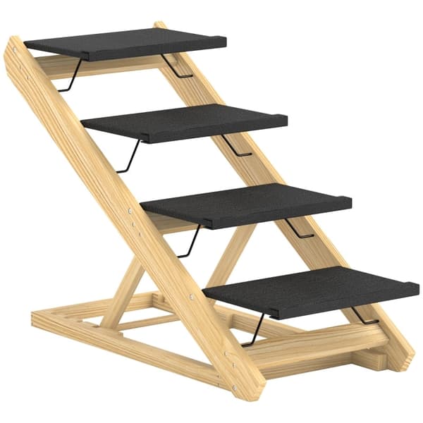 Rootz Pet Stairs - Hundtrappa & -ramp - Furu - Justerbar höjd - Vikbar design - Halkfri yta - 83cm x 40cm x 62,5cm