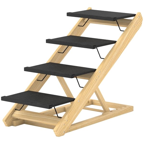 Rootz Pet -portaat - Koiran portaikko ja ramppi - Mänty - Säädettävä korkeus - Taitettava muotoilu - Liukumaton pinta - 83 cm x 40 cm x 62,5 cm