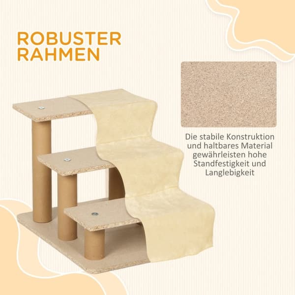 Rootzin flanellikissaportaat - Koiran askelmat - Lemmikkiluiska - Hellävarainen tuki ja liikkuvuus - 46cm x 35cm x 35cm - Beige - Kantavuus 5kg
