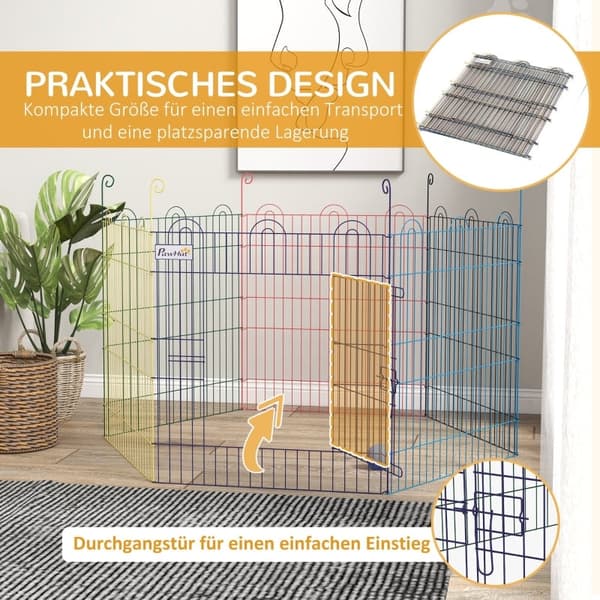 Rootz Outdoor Run Puppy Krabbegård - Alsidig Pet Pen - Hvalpe Legegård - Holdbart metal - Nem opsætning - Farverig - Ø120 x 60H cm