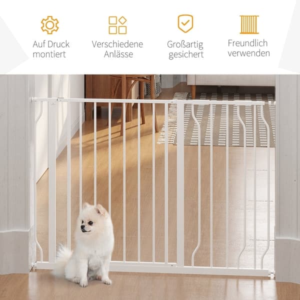 Rootz Door Guard Pet Safety Gate - Robust stål - ABS-plastik - Dobbeltlåsning - Justerbar 75 cm til 115 cm - Vægmontering - 115 x 76 cm