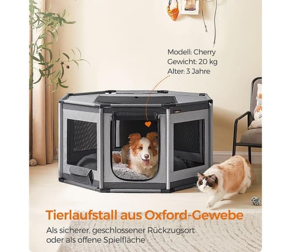 Rootz Octagonal Puppy Playpen - Koiran kynä - Kannettava kotelo - PVC & Oxford Kangas - Kevyt - 112cm x 112cm x 62cm - Tummanharmaa/Vaaleanharmaa