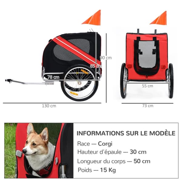 Rootzin polkupyörän perävaunu koirille - lemmikkieläinten kantaja - koiran kärry - vedenpitävä - enintään 30 kg - 130L x 73w x 90h cm