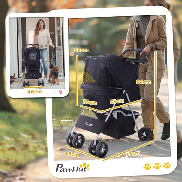 Rootz Poussette Buggy for Dogs - Pet klapvogn - Vandtæt transportør - Komfort og mobilitet - 75L X 46W X 94H CM