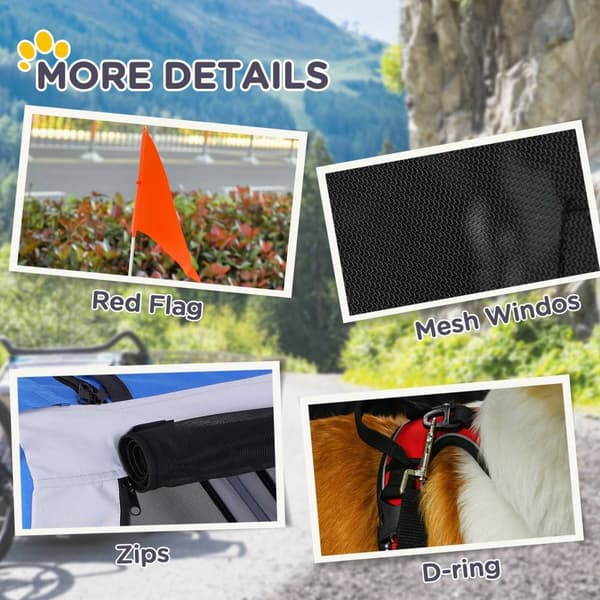 Rootz Bicycle Trailer for Dogs - Pet Transport - Dog Carrier - Safe Travel - 130 x 73 x 90 cm - Grey- Blue