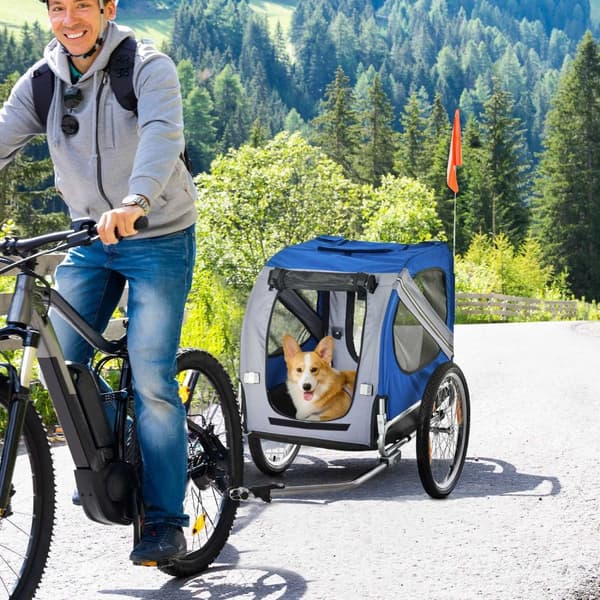 Rootz Bicycle Trailer for Dogs - Pet Transport - Dog Carrier - Safe Travel - 130 x 73 x 90 cm - Grey- Blue