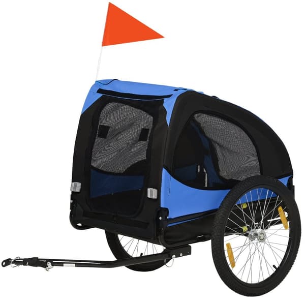 Rootz Dog Trailer - Foldende hundecykelvogn - Pet Transporter - Vandbestandig - Sikkerhedsfunktioner - 140 x 71 x 83 cm, blå -sort