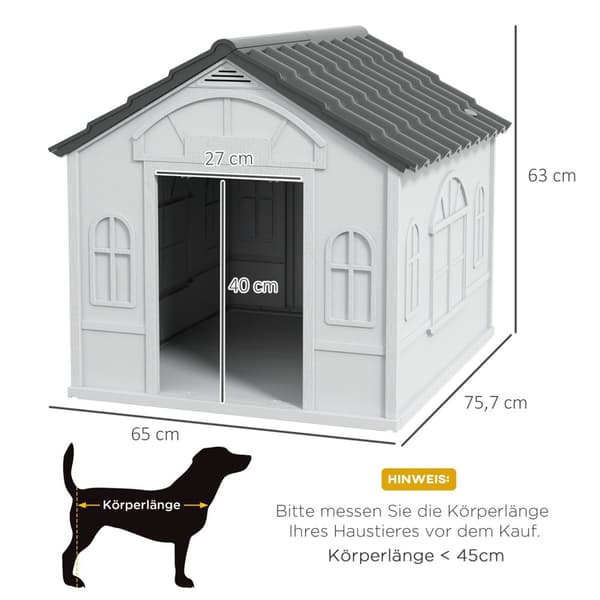 Rootz Dog Kennel - Udendørs husly - Vejrbestandig hus - Holdbar plast - 65 x 75,7 x 63 cm - Optimal komfort og sikkerhed