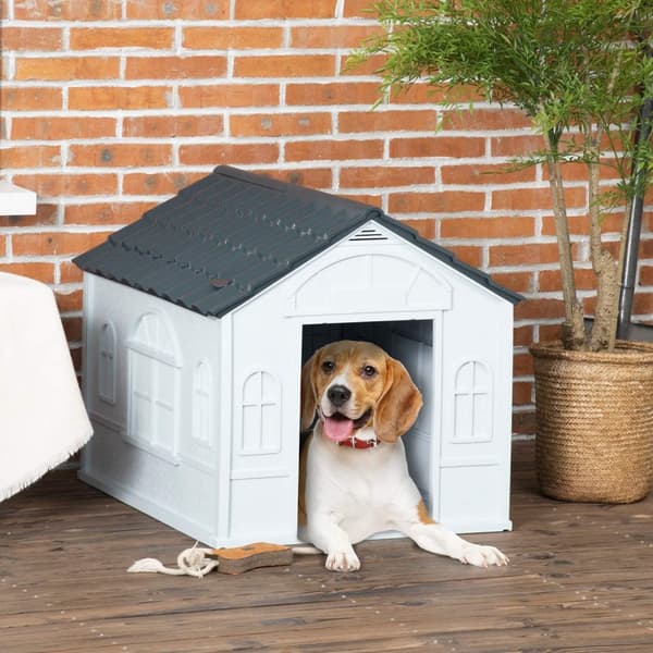Rootz Dog Kennel - Udendørs husly - Vejrbestandig hus - Holdbar plast - 65 x 75,7 x 63 cm - Optimal komfort og sikkerhed