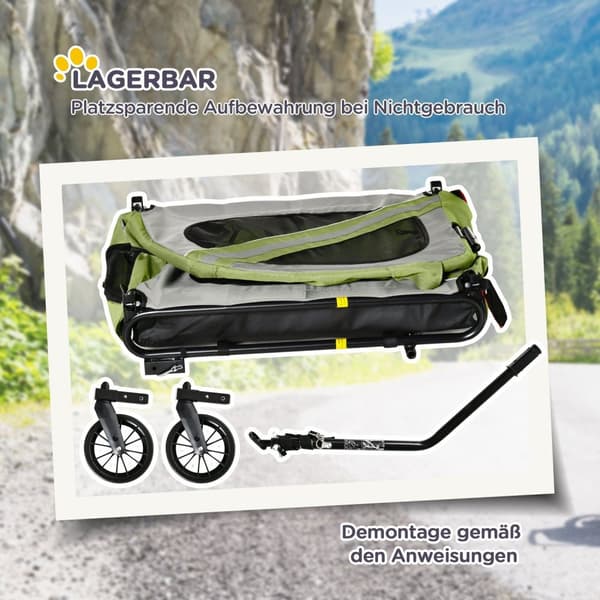 Rootz 2 -i -1 hundvagn & cykel trailer - vikning och väderbeständig - optimal ventilation - 140x72.5x108cm - för hundar upp till 20 kg - grön