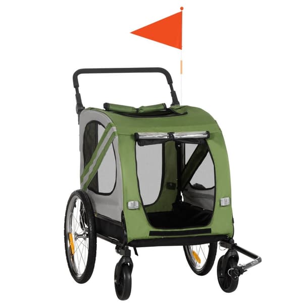 Rootz 2 -i -1 hundvagn & cykel trailer - vikning och väderbeständig - optimal ventilation - 140x72.5x108cm - för hundar upp till 20 kg - grön