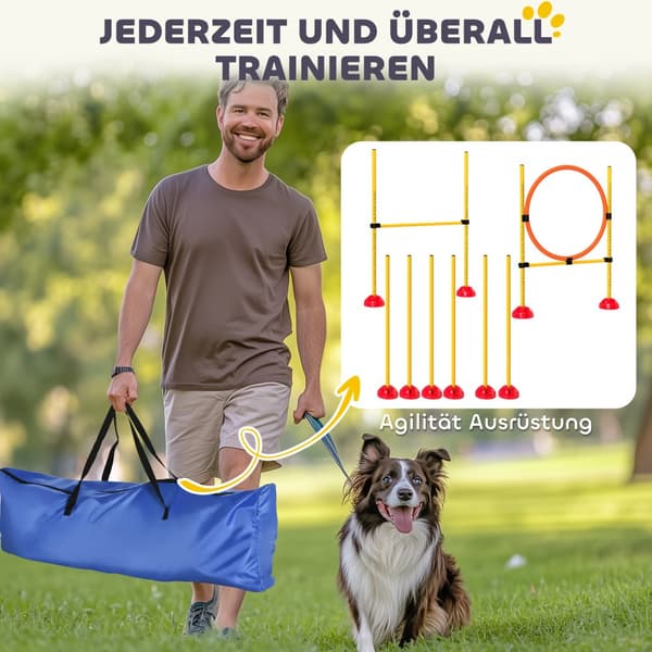 Koiran agilitysetti, Hyppyrengas: 83x19.5x103 cm, Hyppyeste: 124x19.5x103 cm, Slalomkeppi: 19.5x19.5x103 cm, Keltainen ja Oranssi