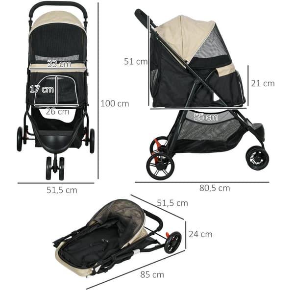 Koiranvaunu, 2 in 1, 80,5P x 51,5L x 100K cm, Khaki
