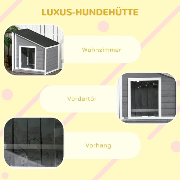 Hundehus, 71x58x53/77 cm, Grå