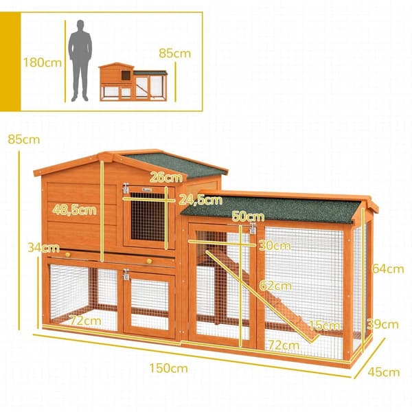 Rootz Small Animal Cage - Kanin ulkokäyttöinen - Pienin eläinkotelo - Talvi- ja Turvallinen ja tukeva - 150 cm x 45 cm x 85 cm