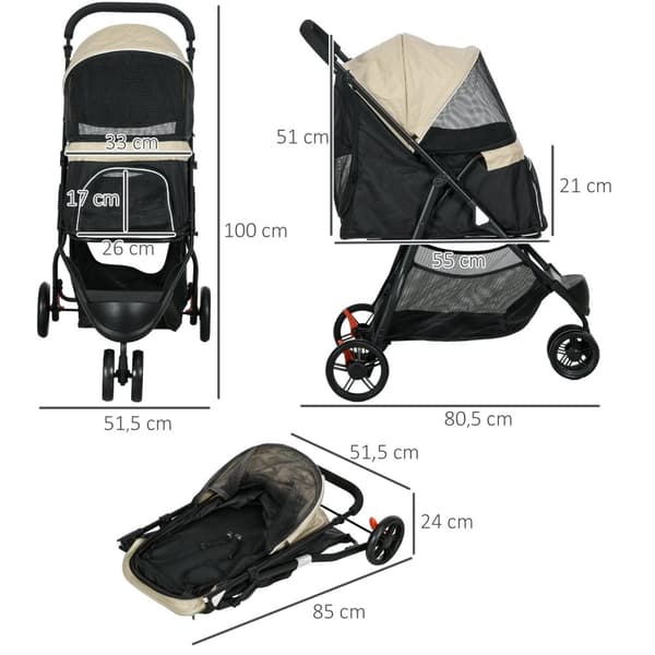 Rootz Foldbar Pet Buggy - Dog Buggy - Bärbar hundvagn - Regnskydd - 80,5 cm x 51,5 cm x 100 cm