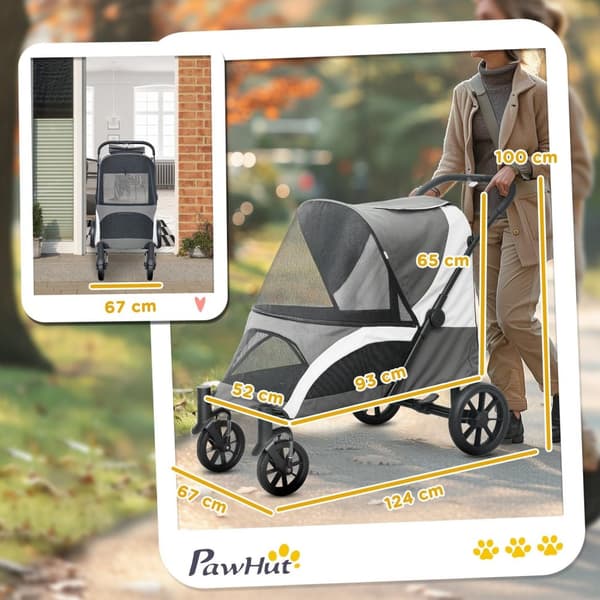 Rootz Foldbar Dog Buggy - Pet Car - Pet Barnvagn - enkel förvaring - 124 cm x 67 cm x 100 cm - Grå