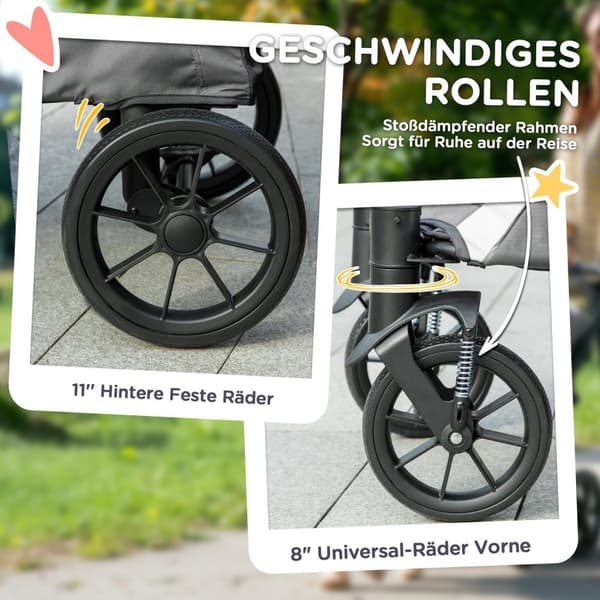 Rootz Foldbar Dog Buggy - Pet Car - Pet Barnvagn - enkel förvaring - 124 cm x 67 cm x 100 cm - Grå