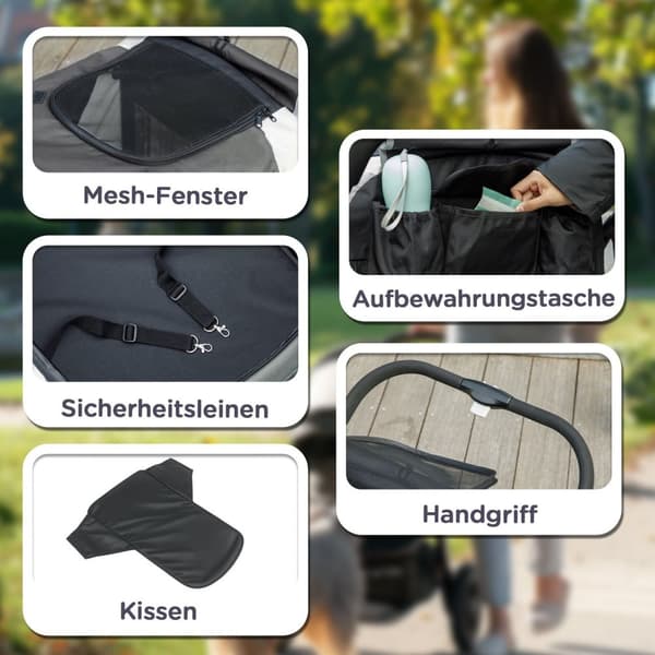 Rootz Foldbar Dog Buggy - Pet Car - Pet Barnvagn - enkel förvaring - 124 cm x 67 cm x 100 cm - Grå