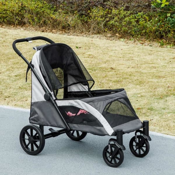 Rootz Foldbar Dog Buggy - Pet Car - Pet Barnvagn - enkel förvaring - 124 cm x 67 cm x 100 cm - Grå