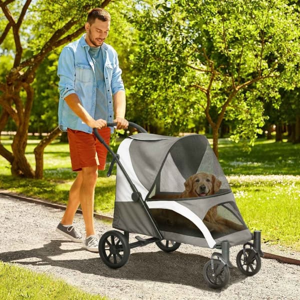 Rootz Foldbar Dog Buggy - Pet Car - Pet Barnvagn - enkel förvaring - 124 cm x 67 cm x 100 cm - Grå