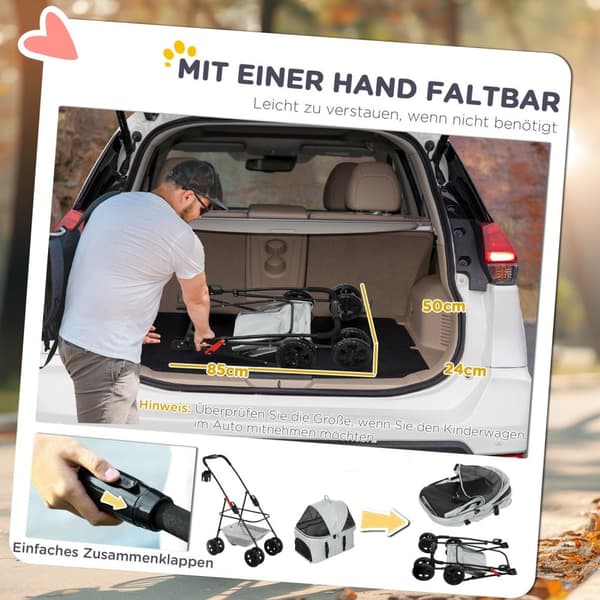 Rootz 3 -in -1 -lemmikkieläinvaunu - taitettavat koiran autot - kannettavat operaattorit - helppo varastointi - 76 cm x 50 cm x 102 cm