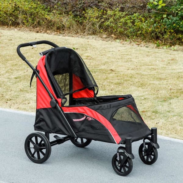 Rootz Foldbar Dog Car - Dog Buggy - Pet Barnvagn - Komfortturer - 124 cm x 67 cm x 100 cm - Svart, röd