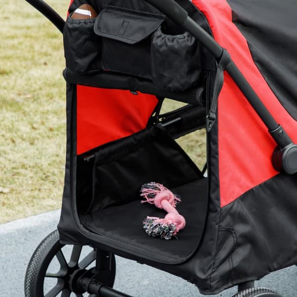 Rootz Foldbar Dog Car - Dog Buggy - Pet Barnvagn - Komfortturer - 124 cm x 67 cm x 100 cm - Svart, röd