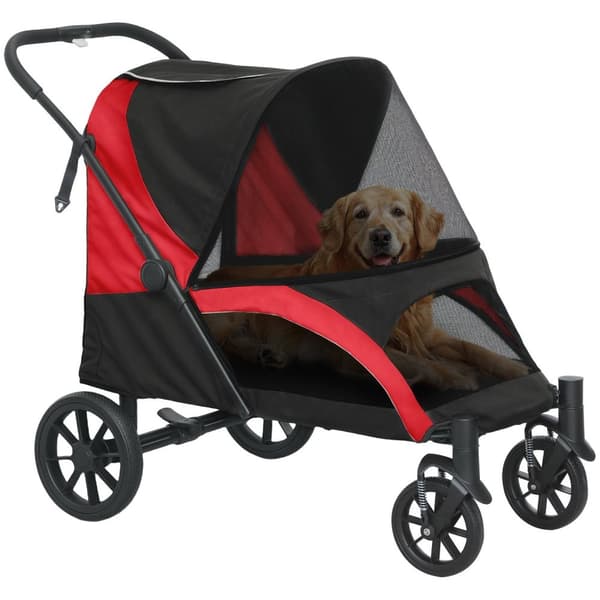 Rootz Foldbar Dog Car - Dog Buggy - Pet Barnvagn - Komfortturer - 124 cm x 67 cm x 100 cm - Svart, röd